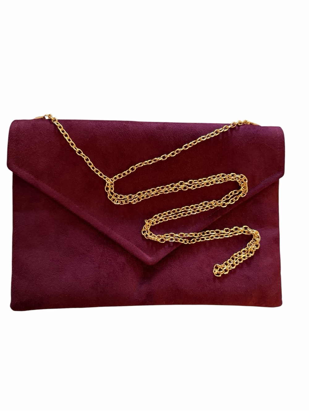 Vintage Burgundy Velvet Envelope Clutch Crossbody Bag Gold Chain Evening Purse